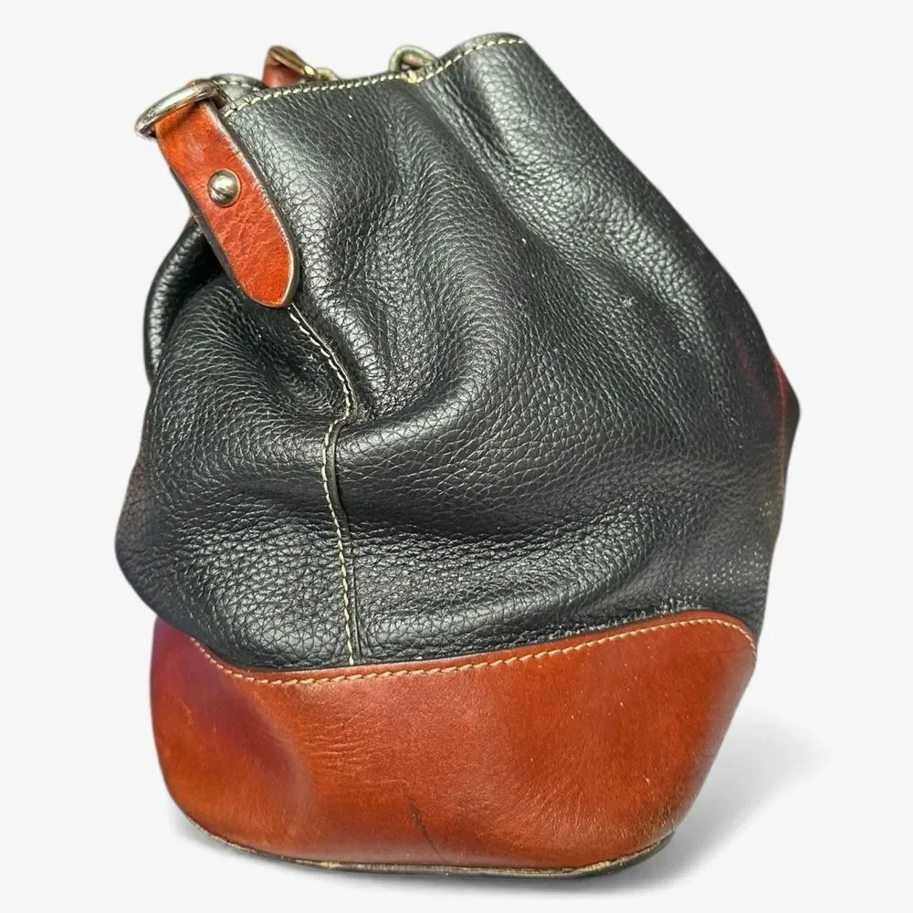 Dooney & Bourke Pebbled Leather Satchel Black Brown Trim